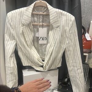 Zara White Striped Blazer large